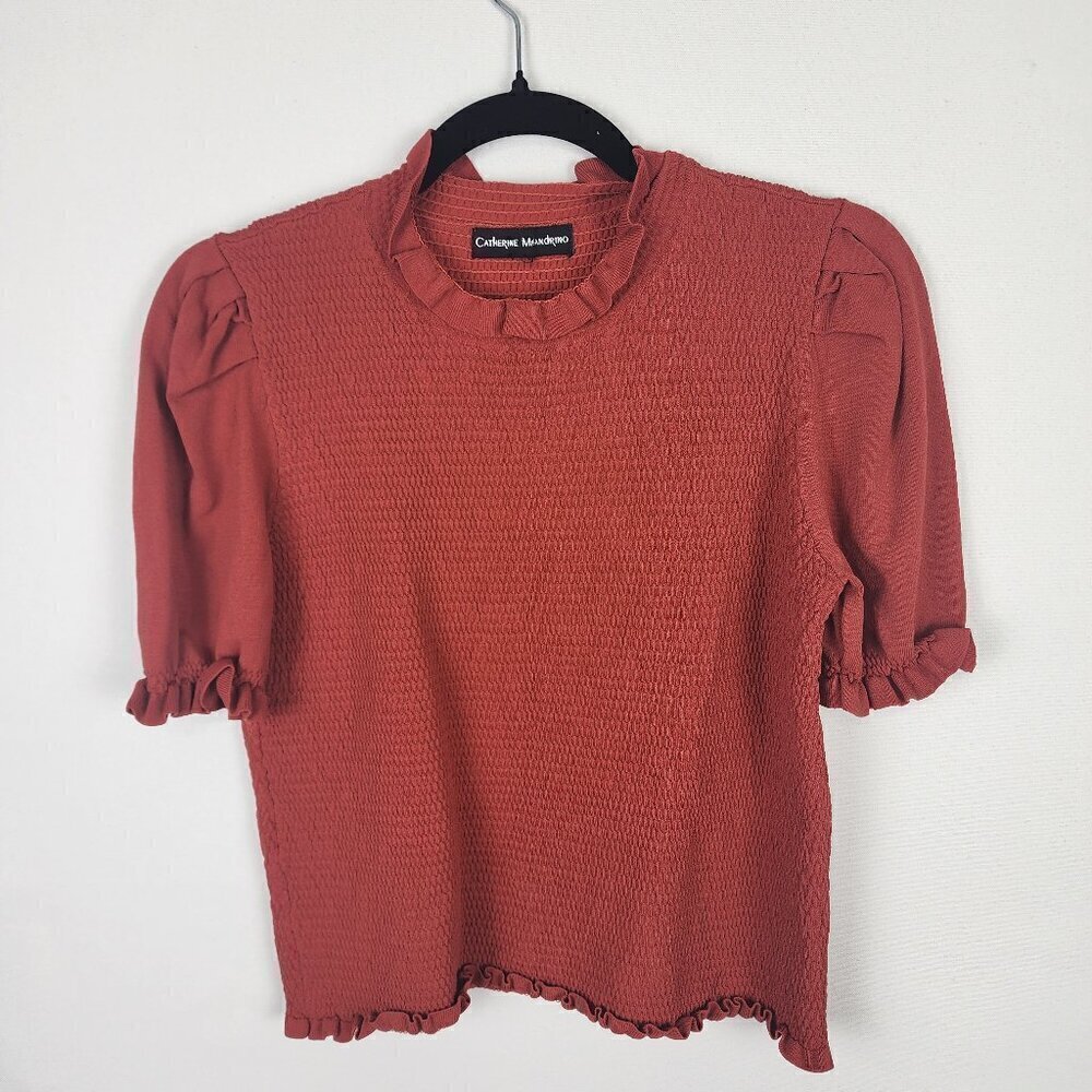 Catherine Malandrino Smocked‎ Ruffle Trim Cropped Top S